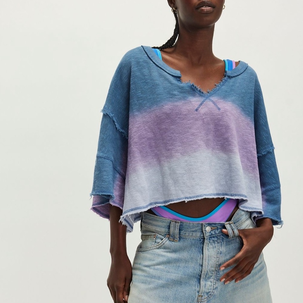 NWOT Free People We The Free After Midnight Washed Ombré Raw Hem Crop Tee Small - Picture 2 of 12
